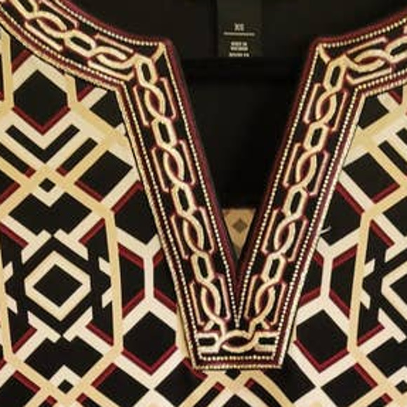 White House Black Market Geometric Sheath Dress Embroidered Trim Extra Small - Picture 3 of 5